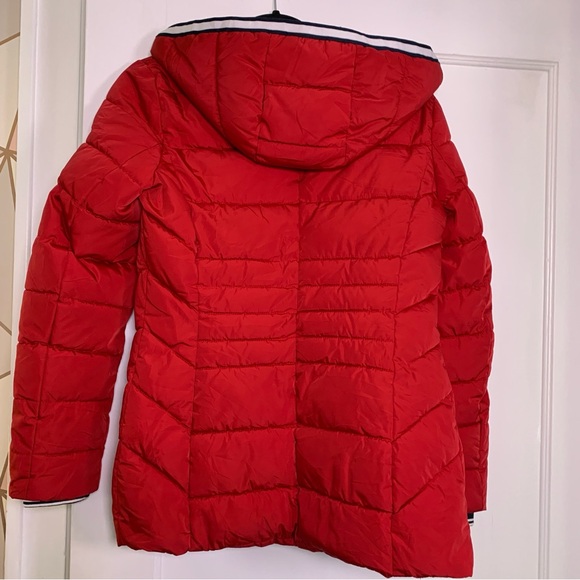 Tommy Hilfiger Red Puffer Coat Winter Warm Jacket Hood Women’s XS Extra Small - Picture 8 of 11